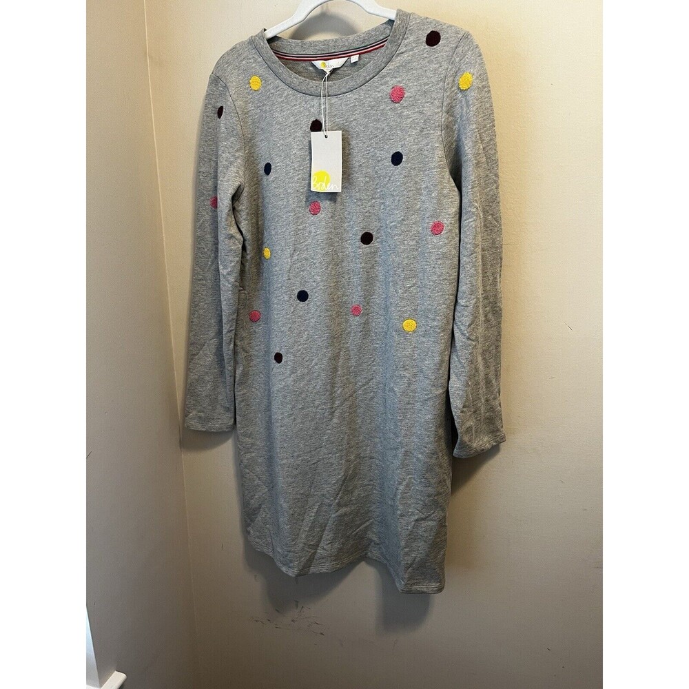 Boden Women Polka Dot Long Sleeve Crewneck Sweatshirt Dress Gray Size 8R NWT